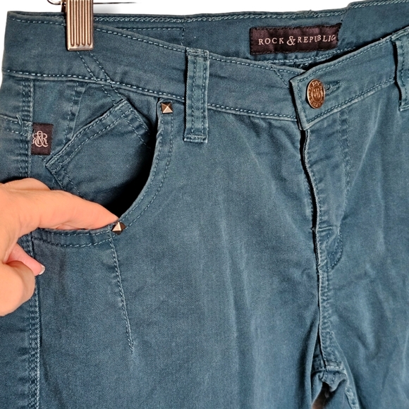 Rock & Republic Prowler Teal Cargo Jeans Womens Size 10 Ankle Length Stretch - Picture 3 of 10